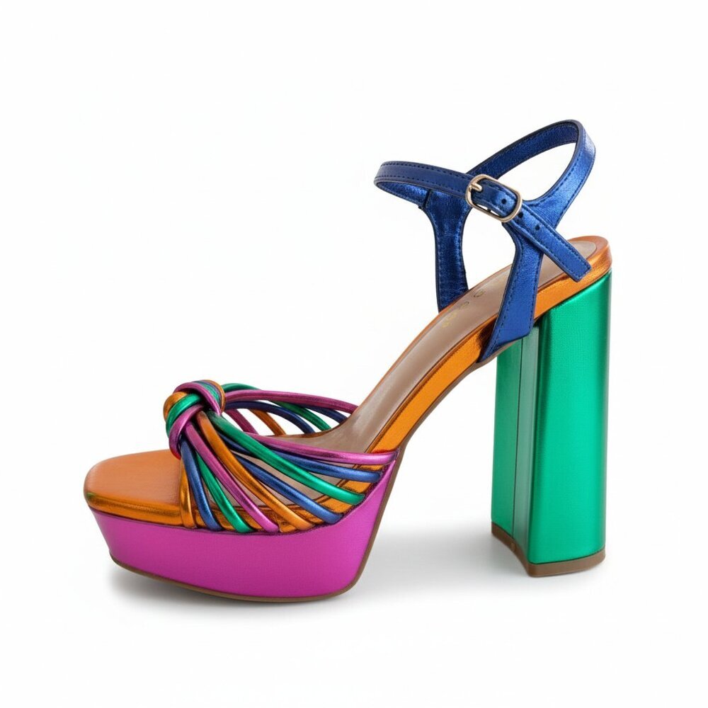NEW Bamboo Multicolor Platform Block Heel Sandals Size 6